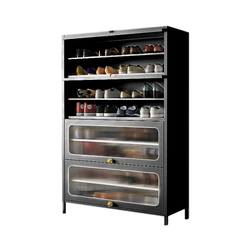 铭威盾家用门口鞋柜新款2024室内入户储物柜一体翻门钢制4门8层60宽-灰