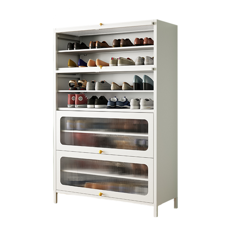 汉诺鑫威家用门口鞋柜室内入户储物柜一体翻门钢制4门8层80宽-白