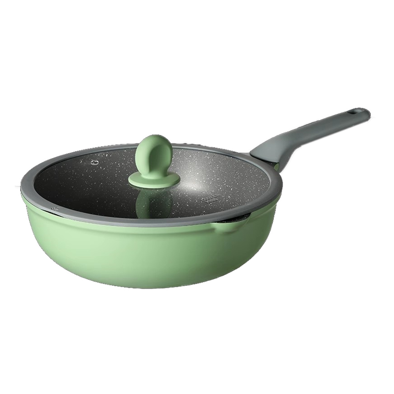 炊大皇麦饭石不粘锅炒锅家用不沾炒菜锅平底锅锅具燃气电磁炉通用