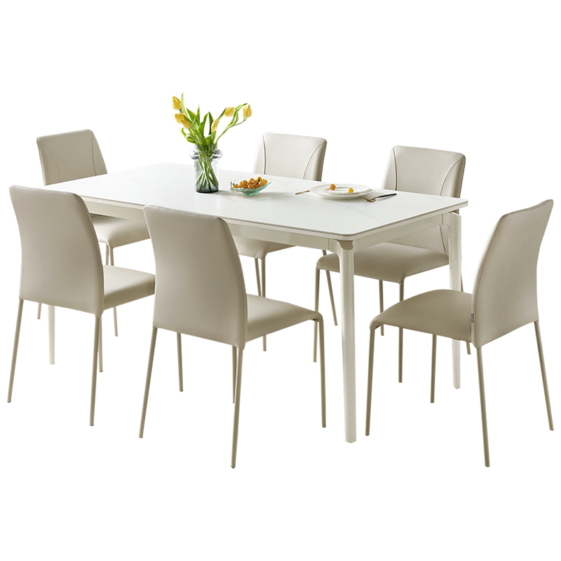 全友家居现代简约岩板钢化玻璃餐桌金属框架餐桌软包餐椅客厅餐厅家具餐桌椅组合