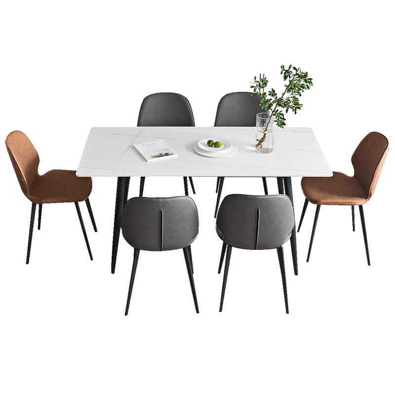 全友家居现代简约岩板餐桌轻奢餐桌椅双层台面金属框架餐桌软包餐椅餐厅家具