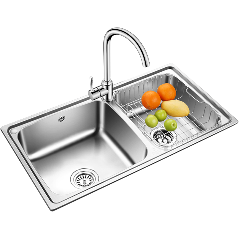 欧琳水槽 304不锈钢水槽双槽套餐801A/B 厨房洗菜池 洗碗盆 拉丝不锈钢双槽搭配欧琳精铜龙头