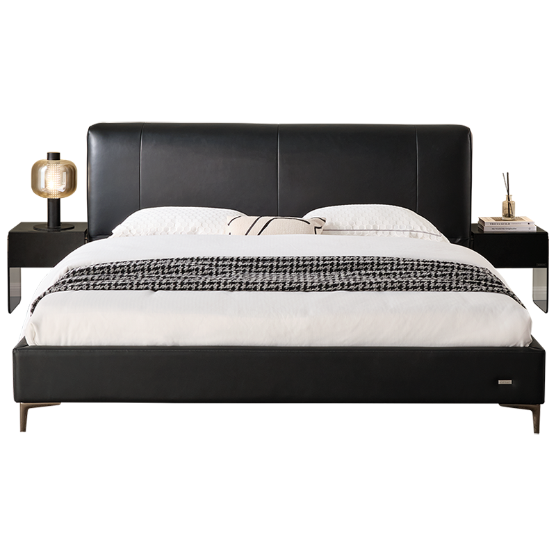 全友家居进口头层黄牛皮靠背现代简约卧室双人软床皮床