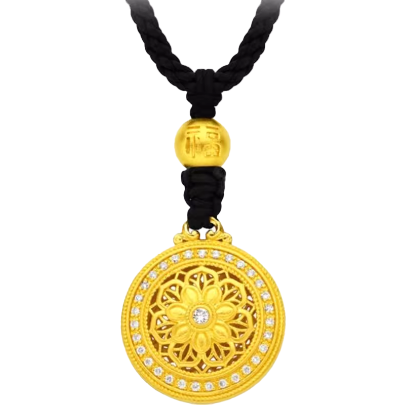 周大福传承国韵传承黄金镶钻吊坠寓意吉祥圆满 RU239