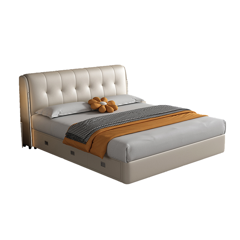 JU多功能储物轻奢意式平移高箱主卧室大床双人床真皮床902