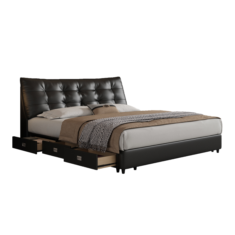 JU多功能储物轻奢意式高箱主卧室大床双人床真皮床911