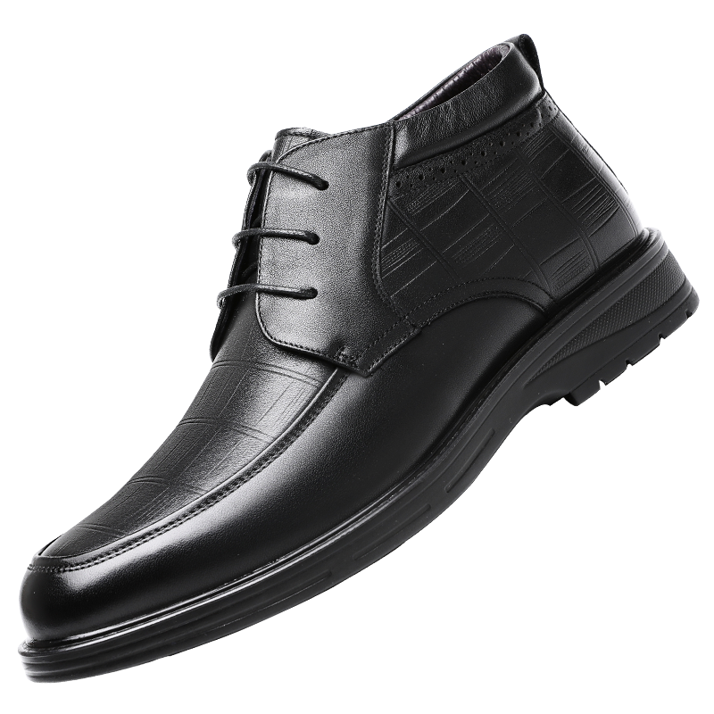 奥康冬季棉鞋男加绒皮鞋牛皮商务休闲保暖高帮鞋皮毛一体男士棉皮鞋