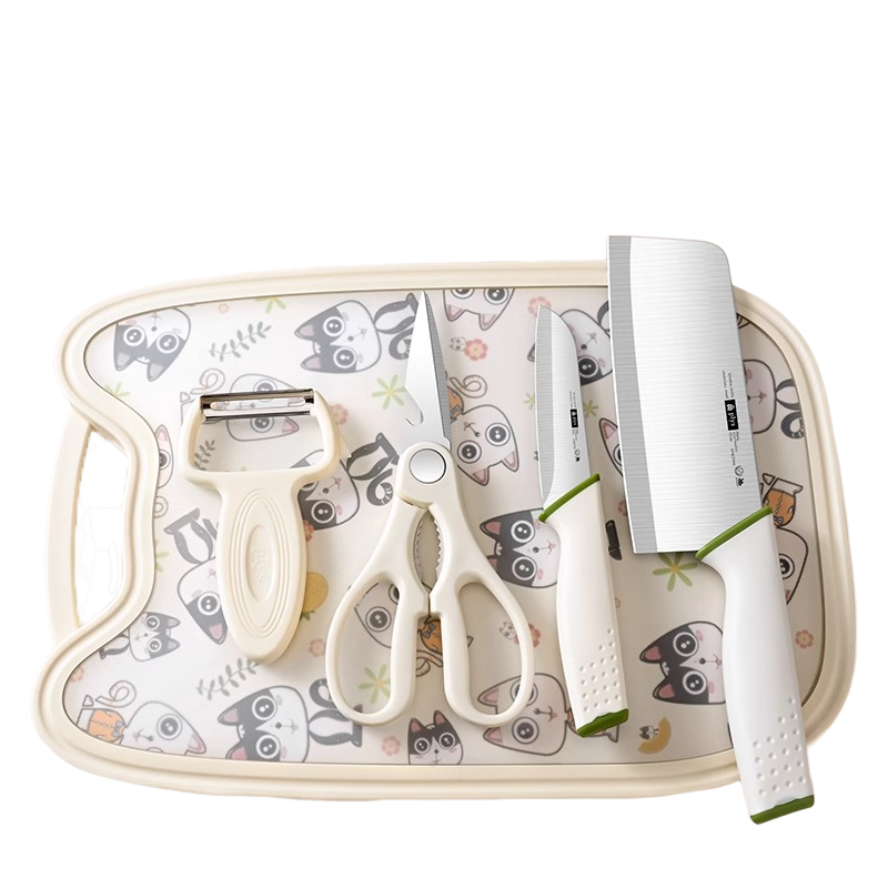 婴儿辅食刀具套装宝宝专用厨具切菜刀菜板二合一案板户外厨房收纳 7163