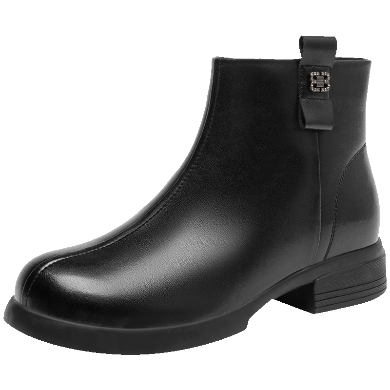 红蜻蜓女鞋2024新款秋冬真皮加绒保暖短靴英伦复古厚底切尔西靴