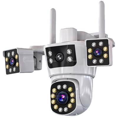 送内存卡 三镜头WIFI智能摄像头室外防水全彩夜视高清监控器家用远程连手机全景360度无死角语音对讲人形追踪断电续航