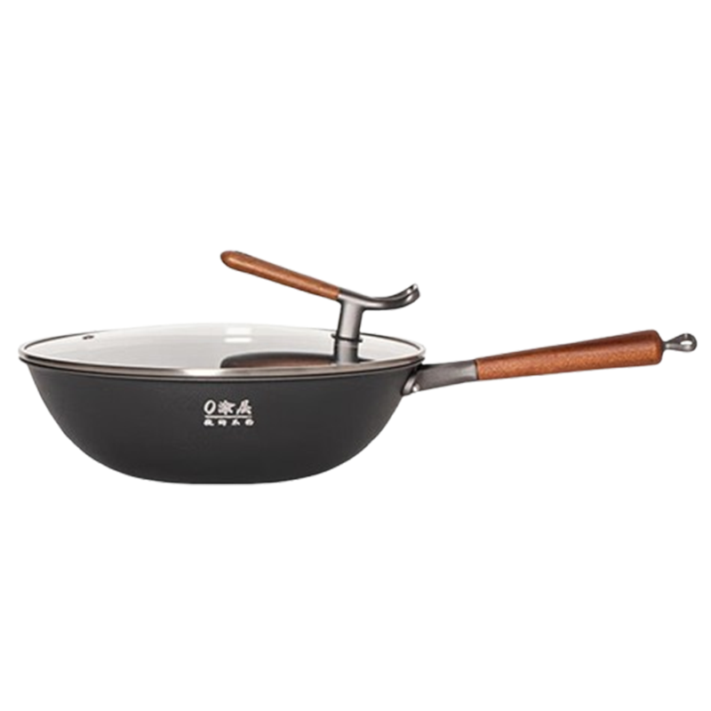 三禾炒锅30cm持久防锈双层复合材质纯木质手柄0涂层TC30T4