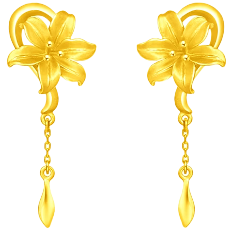 周大福时尚百搭百合花足金黄金耳环计价(工费220元)EOF848精品