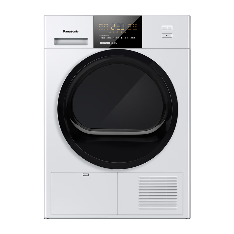 松下(Panasonic)新品烘干机10kg热泵式烘干机家用干衣机变频压缩机除毛烘正反转精准控温触控款 F1CR2 银色
