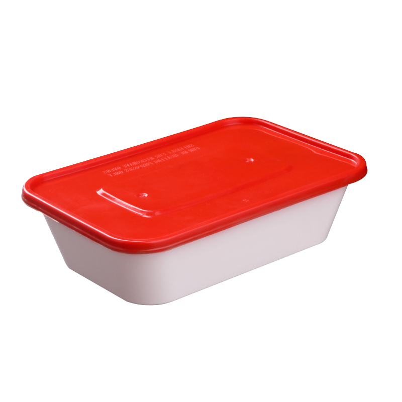 冠裕禾 塑料一次性打包盒带盖快餐盒红盖白底定制款外卖盒单套装