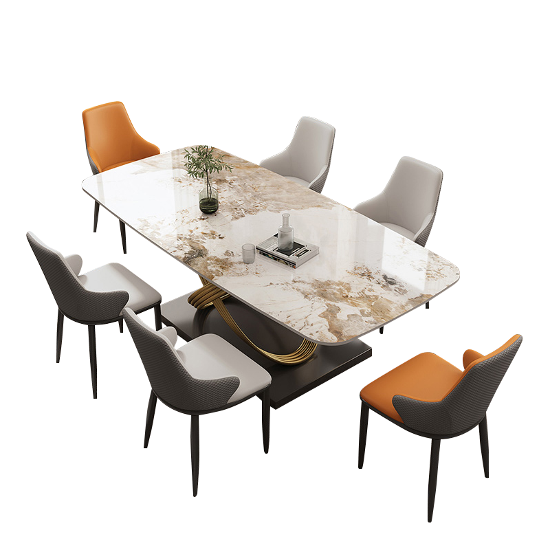 欧梵森 餐桌 意式轻奢亮光岩板餐桌椅组合现代简约家用小户型长方形吃饭桌子欧式极简餐厅西餐桌