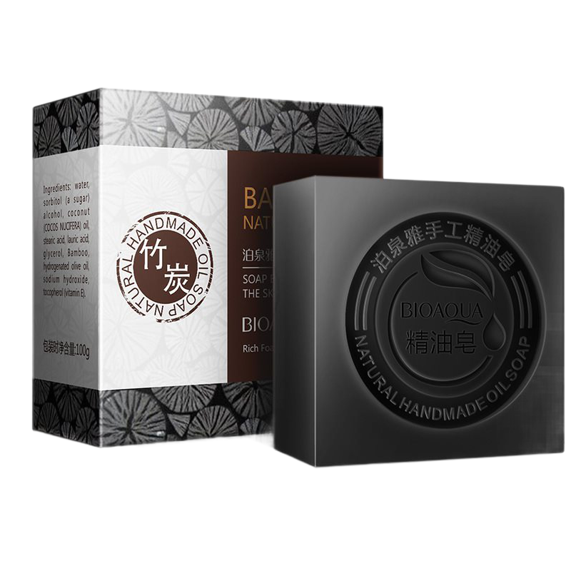 泊泉雅竹炭洁面精油皂100g 洁面皂泡沫细腻绵密香皂手工皂