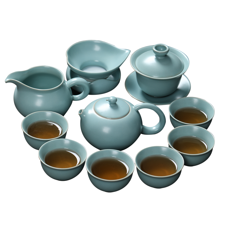 MULTIPOTENT汝窑开片可养整套功夫茶具西施壶11头 精美伴手礼盒套装