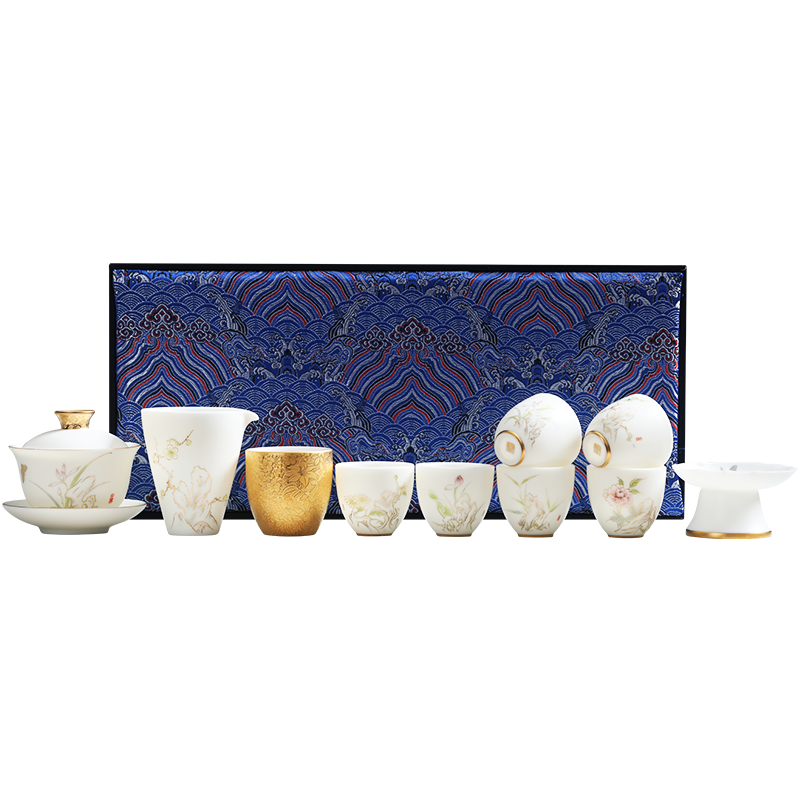 MULTIPOTENT整套茶具羊脂玉中国白功夫茶具套装圆融盖碗金杯套组(六度花神)