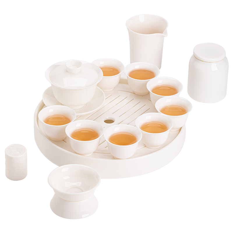 苏氏陶瓷(SUSHI CERAMICS)羊脂玉中国白茶具三才盖碗繁星陶瓷干泡盘茶叶罐八杯礼盒组