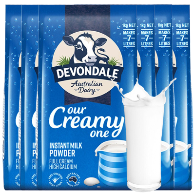 Devondale德运 成人儿童学生中老年人孕妇高钙全脂进口冲饮奶粉1kg*6袋装