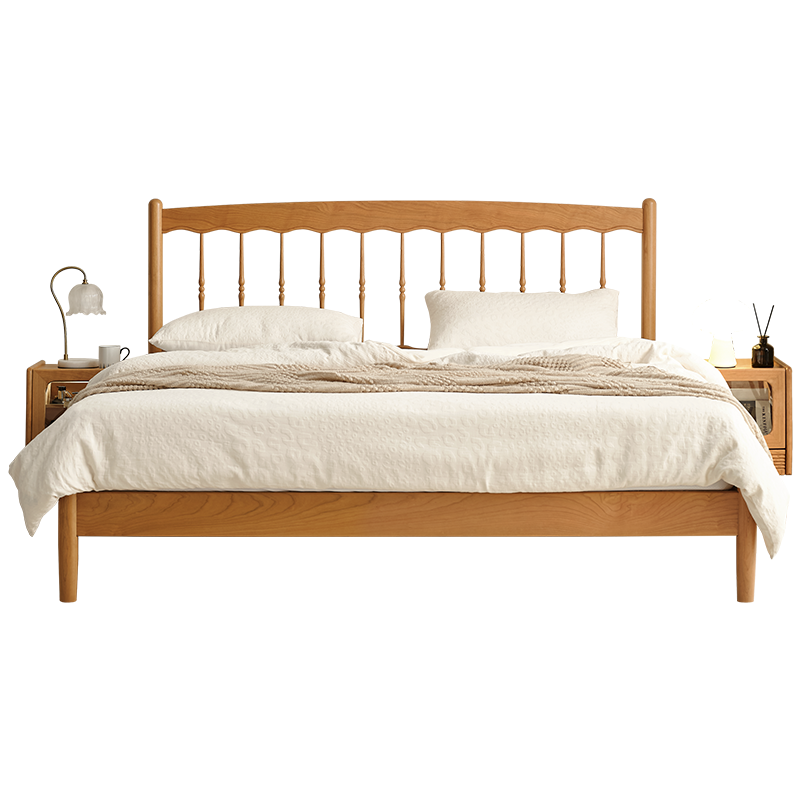 全友家居北欧原木风实木床卧室樱桃木双人床2024新款温莎床