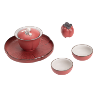 苏氏陶瓷(SUSHI CERAMICS)事柿如意功夫茶具盖碗组配两杯小套组伴手礼盒