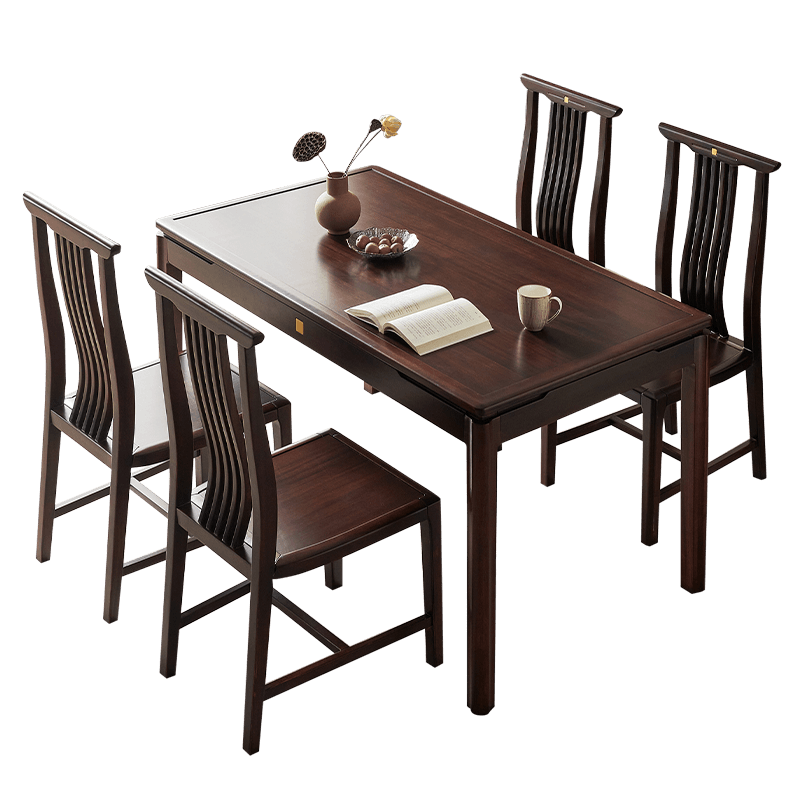 全友家居餐桌椅2024新款新中式长方形实木框架餐桌家用吃饭桌子