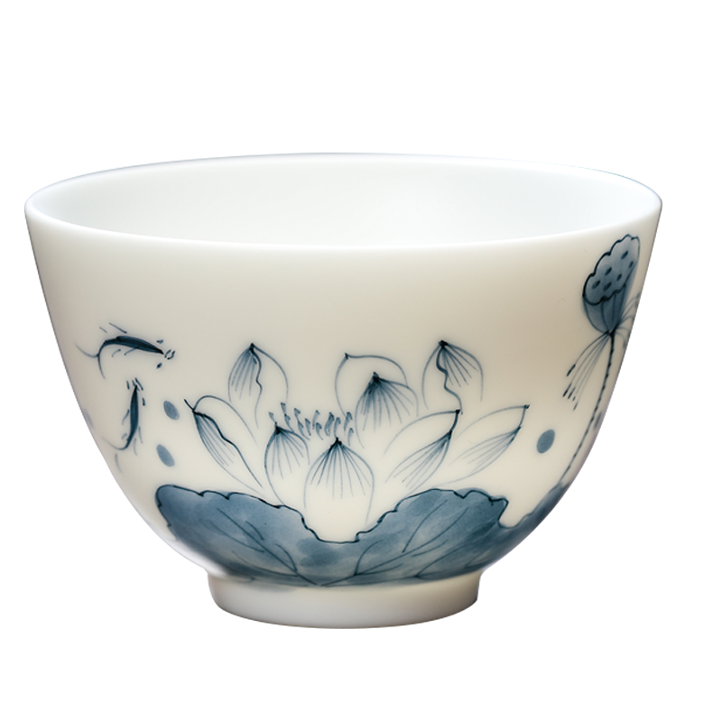 MULTIPOTENT主人杯功夫茶具茶杯手绘白瓷品茗杯辰杯-莲蓬精美伴手礼盒套装