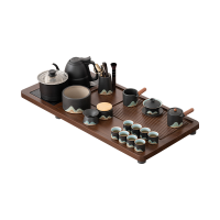 苏氏陶瓷(SUSHI CERAMICS)茶具套装胡桃木色茶盘国釉画彩粗陶茶具自动烧水壶整套茶盘茶台