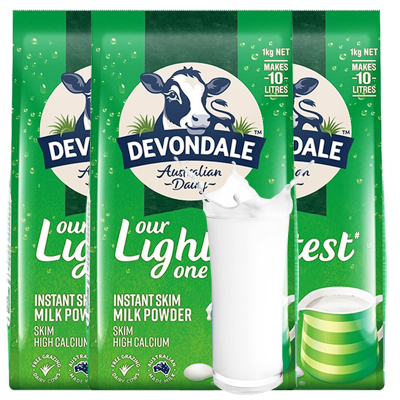 Devondale德运 成人儿童学生中老年人孕妇高钙脱脂进口奶粉 1kg*3袋装