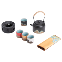 苏氏陶瓷(SUSHI CERAMICS)手绘釉画彩千里江山四色杯温茶套装禅黑文创伴手礼套组
