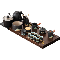 苏氏陶瓷(SUSHI CERAMICS)功夫茶具套装花梨木色茶盘粗陶茶具自动烧水壶一体整套茶盘茶台