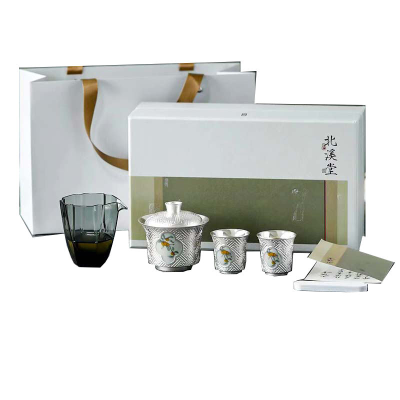 MULTIPOTENT整套茶具鎏银功夫茶具套组柿柿如意盖碗套装郑文强大师作品可收藏