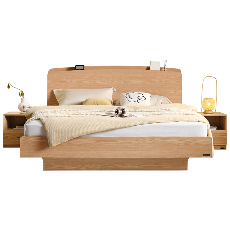 全友家居原木风悬浮箱体储物收纳床主卧室现代简约双人大床
