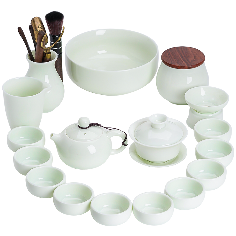 苏氏陶瓷(SUSHI CERAMICS)翡翠玉功夫茶具套装三才盖碗泡茶壶茶洗茶叶罐六君子大套礼盒装