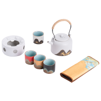 苏氏陶瓷(SUSHI CERAMICS)手绘釉画彩千里江山四色杯温茶套装雅白文创伴手礼套组