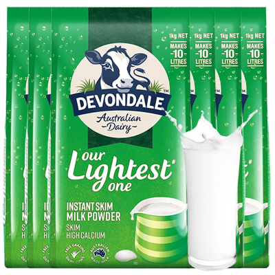 Devondale德运 成人儿童学生中老年人孕妇高钙脱脂进口冲饮奶粉1kg*6袋