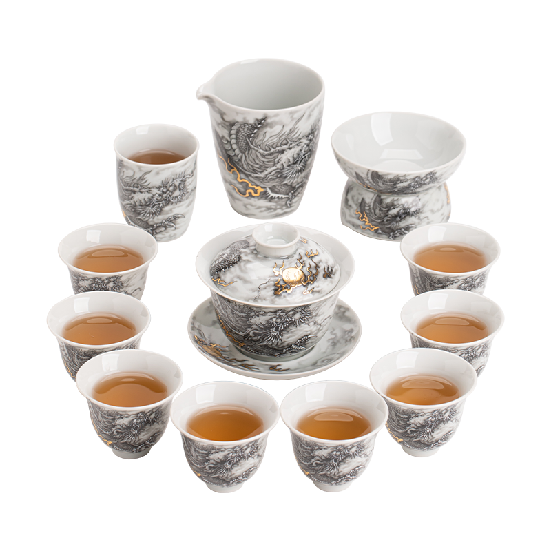 苏氏陶瓷(SUSHI CERAMICS)水墨龙腾盛世13件套非遗传承人苏爱珍老师作品