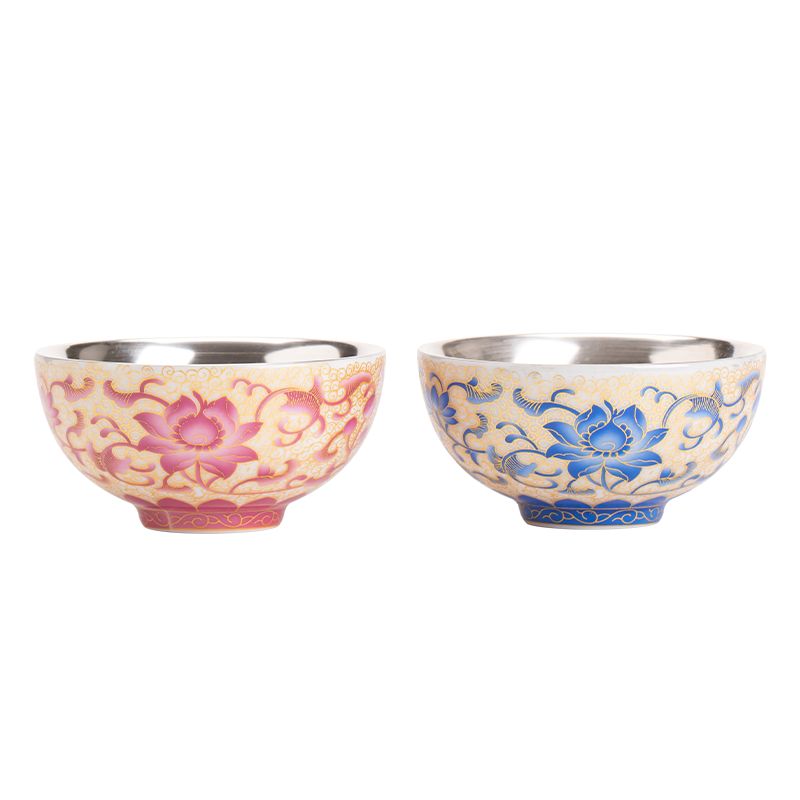苏氏陶瓷(SUSHI CERAMICS)鎏银缠枝莲对杯情侣茶杯非遗大师郑文强作品品茗杯