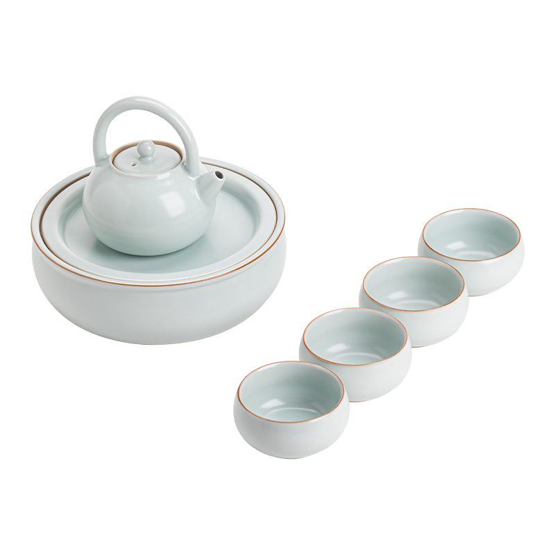 苏氏陶瓷(SUSHI CERAMICS)汝窑开片提梁壶配蓄水茶盘礼盒茶具组