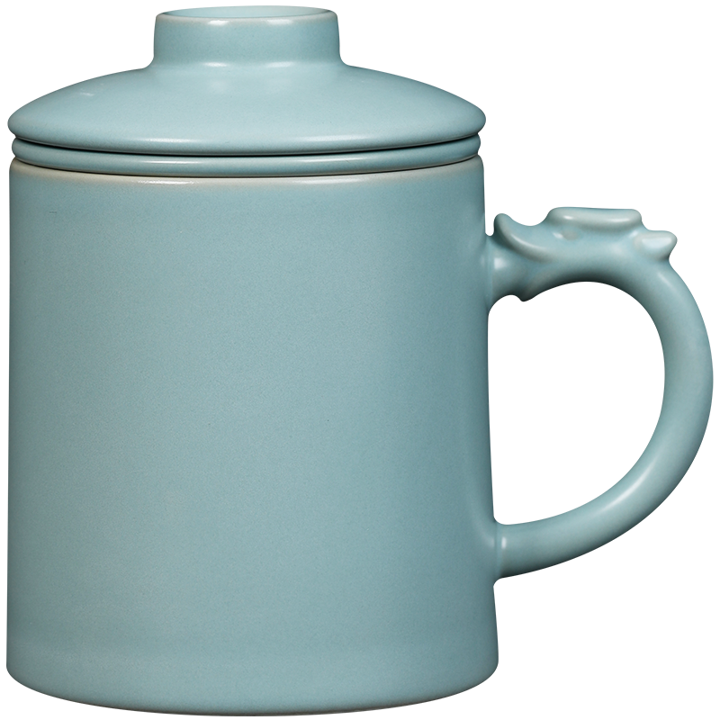 MULTIPOTENT办公杯汝窑开片陶瓷盖杯商务会议泡茶杯汝窑玉脂青君子杯伴手礼盒