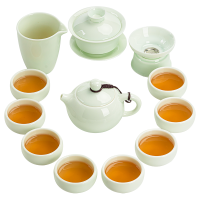 苏氏陶瓷(SUSHI CERAMICS)翡翠玉功夫茶具套装羊脂玉陶瓷三才盖碗青瓷泡茶壶茶杯大套礼盒装