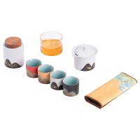 苏氏陶瓷(SUSHI CERAMICS)手绘釉画彩千里江山四色杯云壶套装雅白文创伴手礼套组