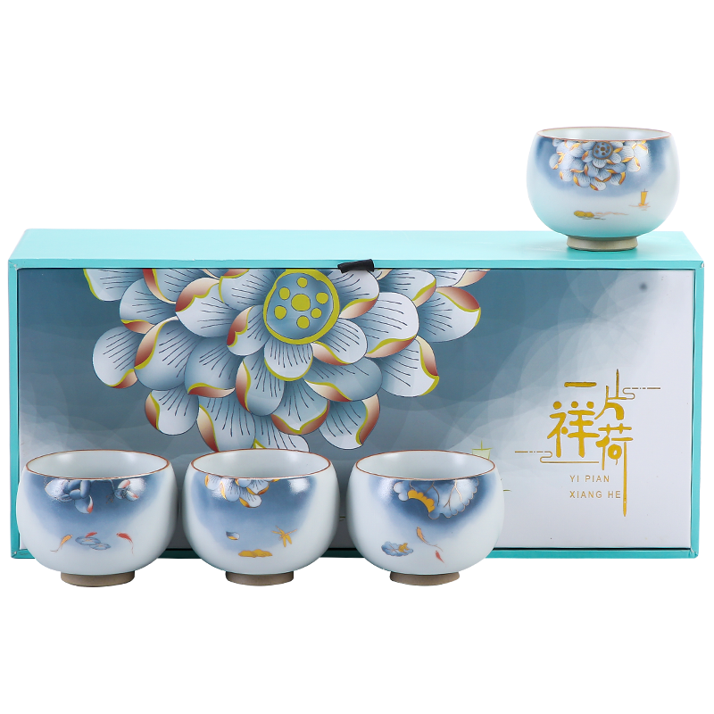 苏氏陶瓷(SUSHI CERAMICS)汝窑功夫茶杯一片祥和主人杯可开片的陶瓷个人杯礼盒装节日伴手礼