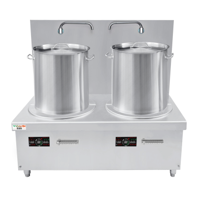 意黛斯(YIDAISI)商用双头电磁汤炉15kW大功率单位食堂矮汤炉YDSC-15CT2双头高背汤炉含50CM汤桶两个