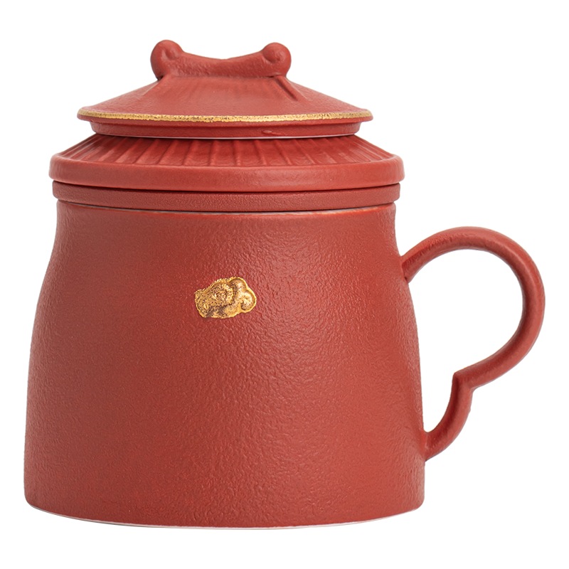 苏氏陶瓷(SUSHI CERAMICS)办公杯国潮宫廷红水杯故宫禾黍茶礼纹理陶瓷自过滤杯