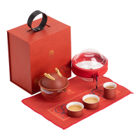 苏氏陶瓷(SUSHI CERAMICS)描金万事兴龙快客杯礼盒便捷旅行包茶具