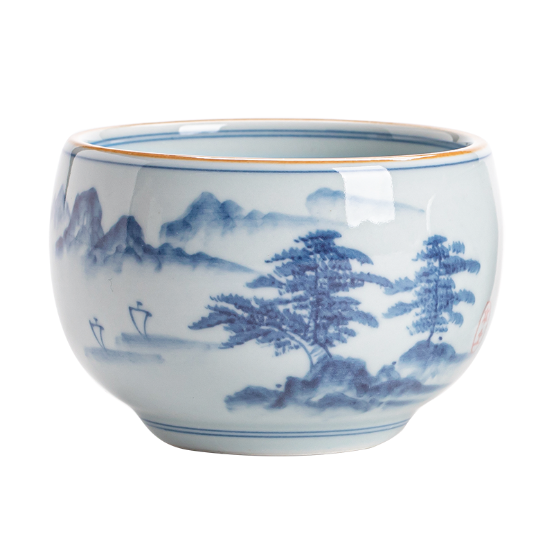 苏氏陶瓷(SUSHI CERAMICS)手绘个人功夫茶杯国潮风主人杯品茗杯工艺师传承绘制荷花山水款带随手礼盒