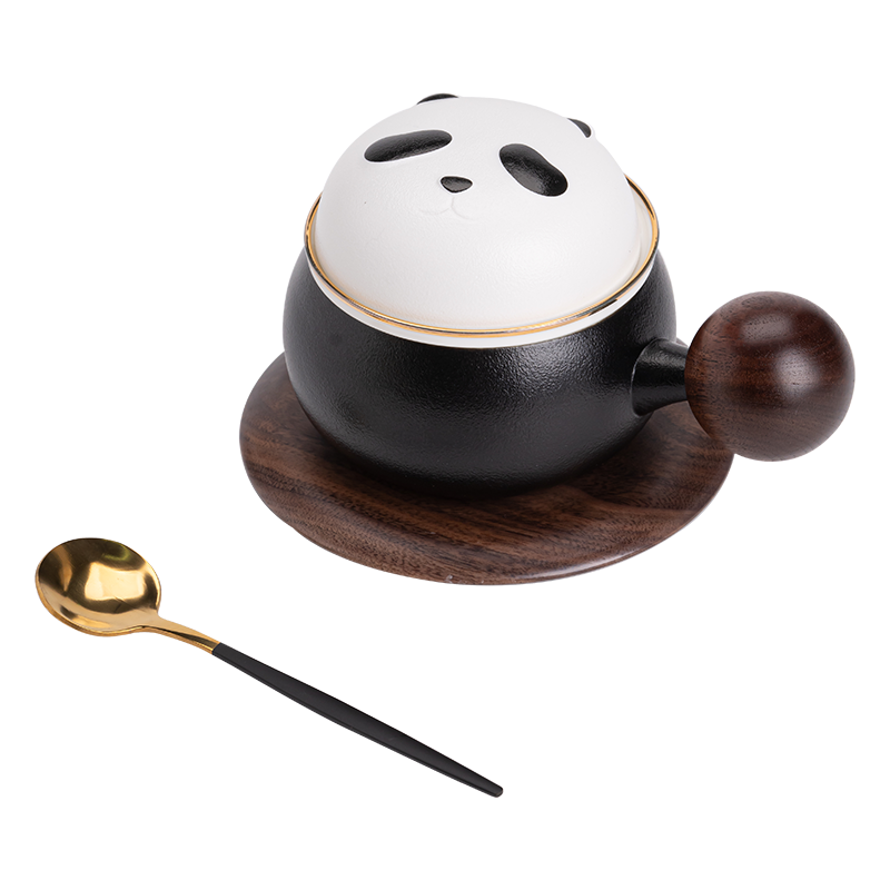 苏氏陶瓷(SUSHI CERAMICS)熊猫茶水分离办公茶格杯咖啡杯(黑)