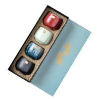 苏氏陶瓷功夫茶杯 喜字杯个人杯主人杯4个大泡茶杯礼盒装节日伴手礼盒